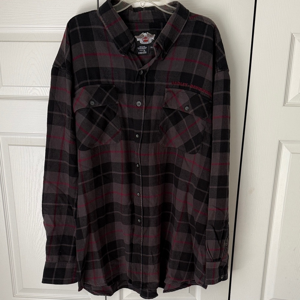 Harley-Davidson Flannel Men’s 3 XL Gray and Red Plaid